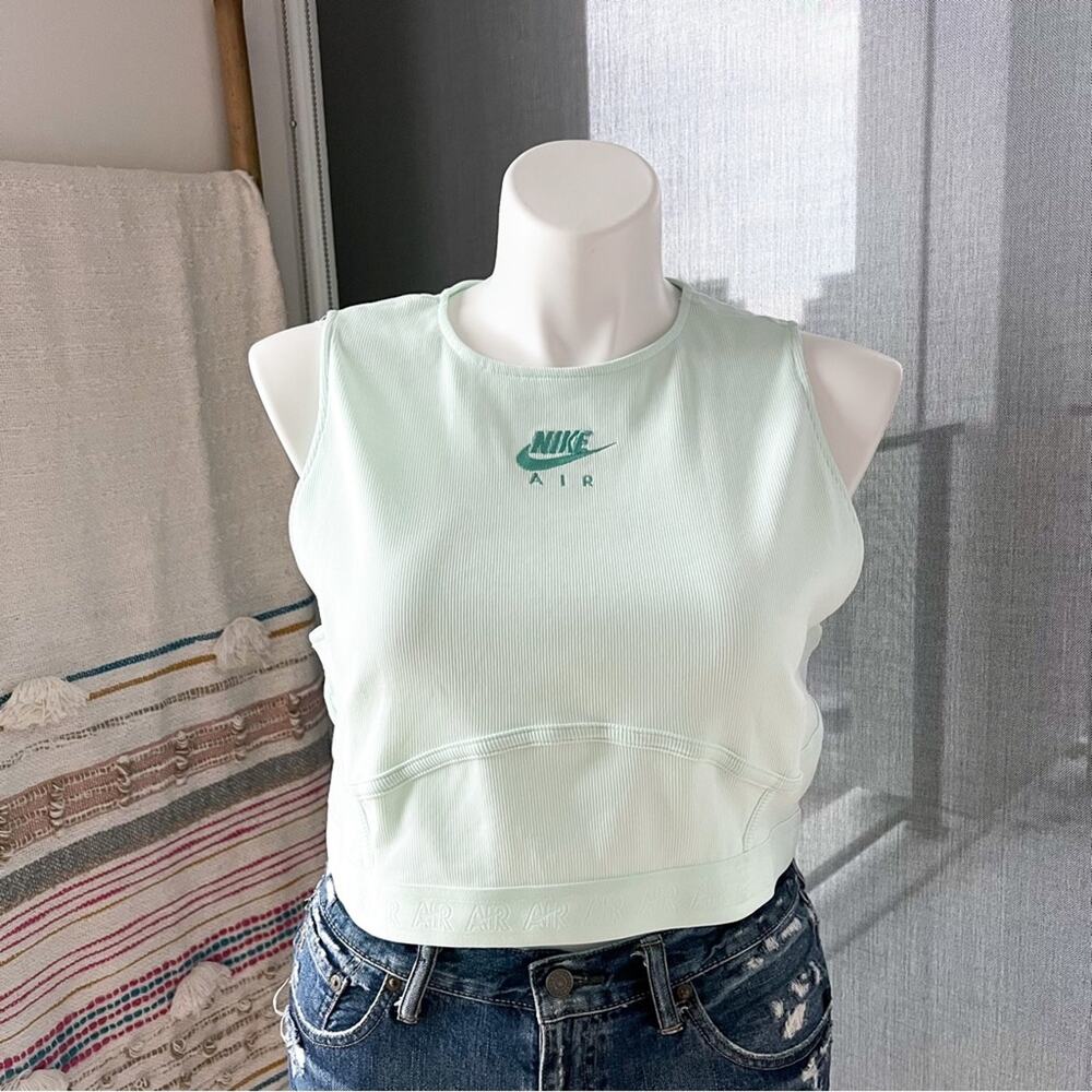 Nike Air Barely Green Washed Teal Ribbed Cropped Tank Top Women’s XXL - Picture 2 of 12